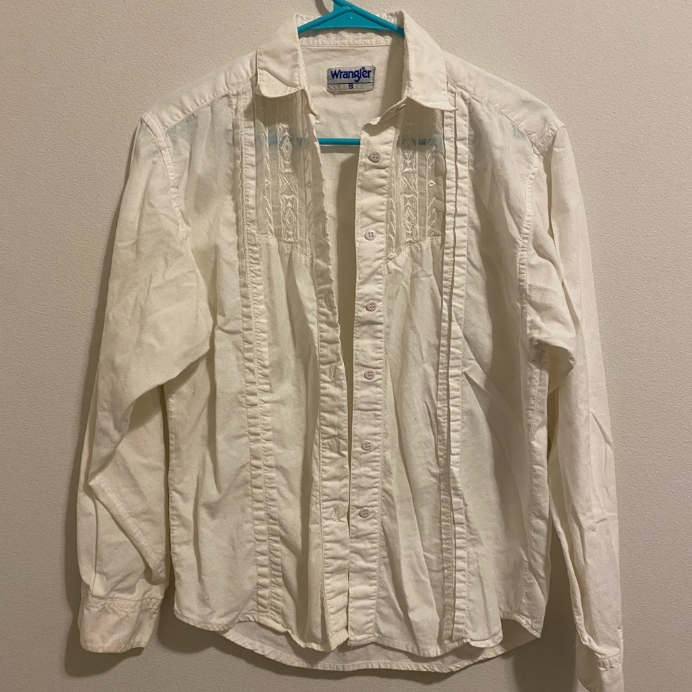 Wrangler Vintage Women’s Western button down. Small white. Lace accent.